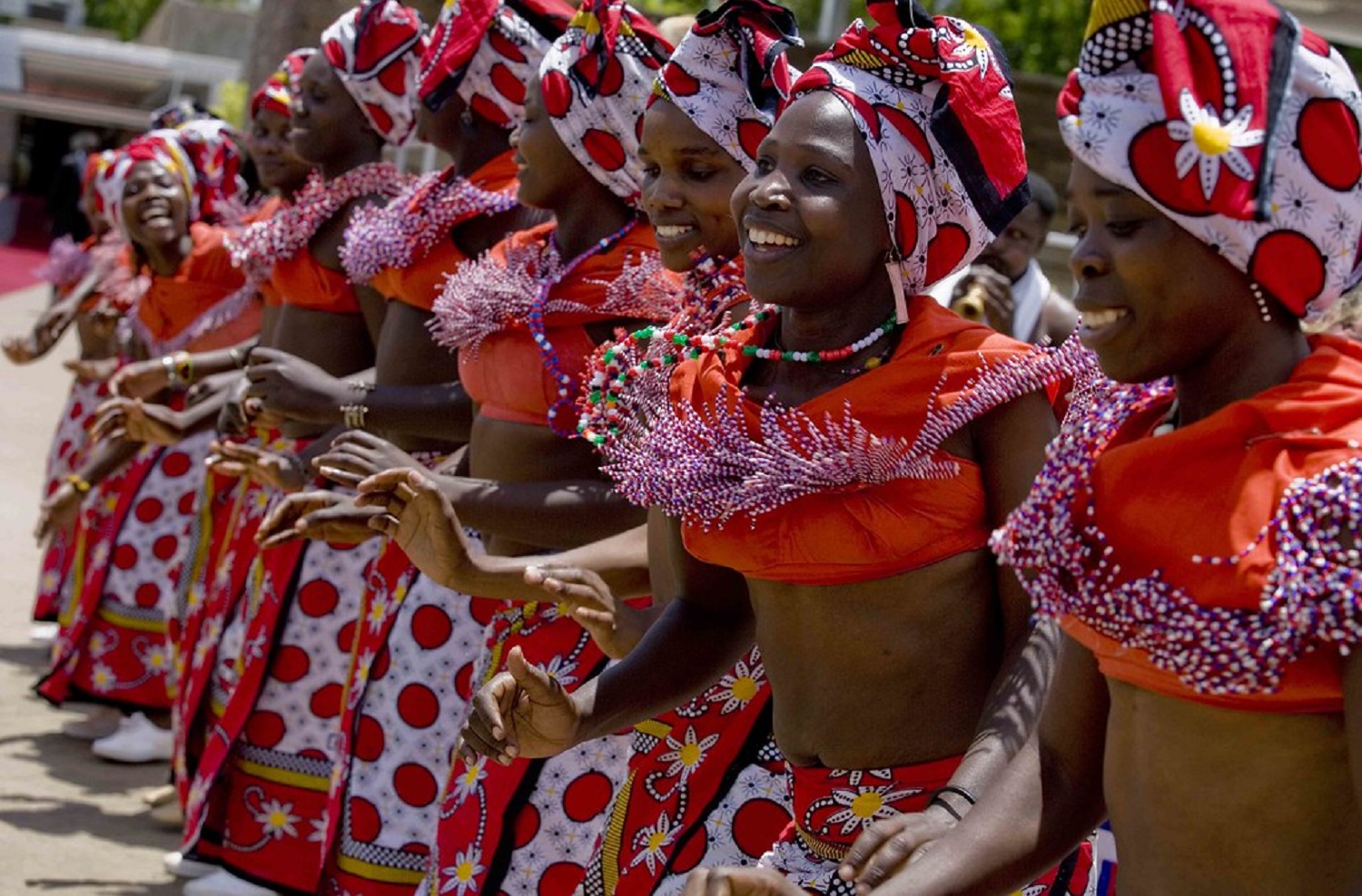A group of women performing a traditional dance
